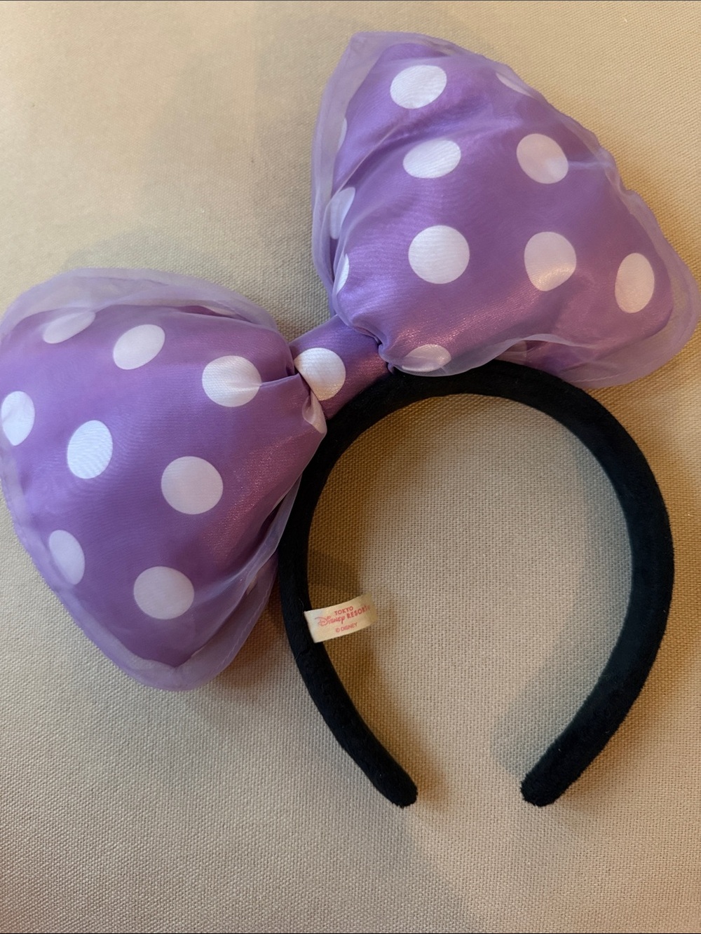 Disney Tokyo Japan Large Purple Polka Dot Bow Headband with Black Band